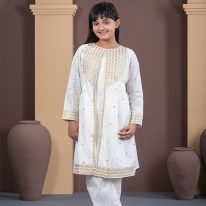 White Embroidered Kids Two Pcs