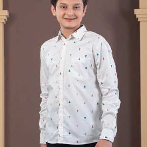 White Printed Kids Shirt Full